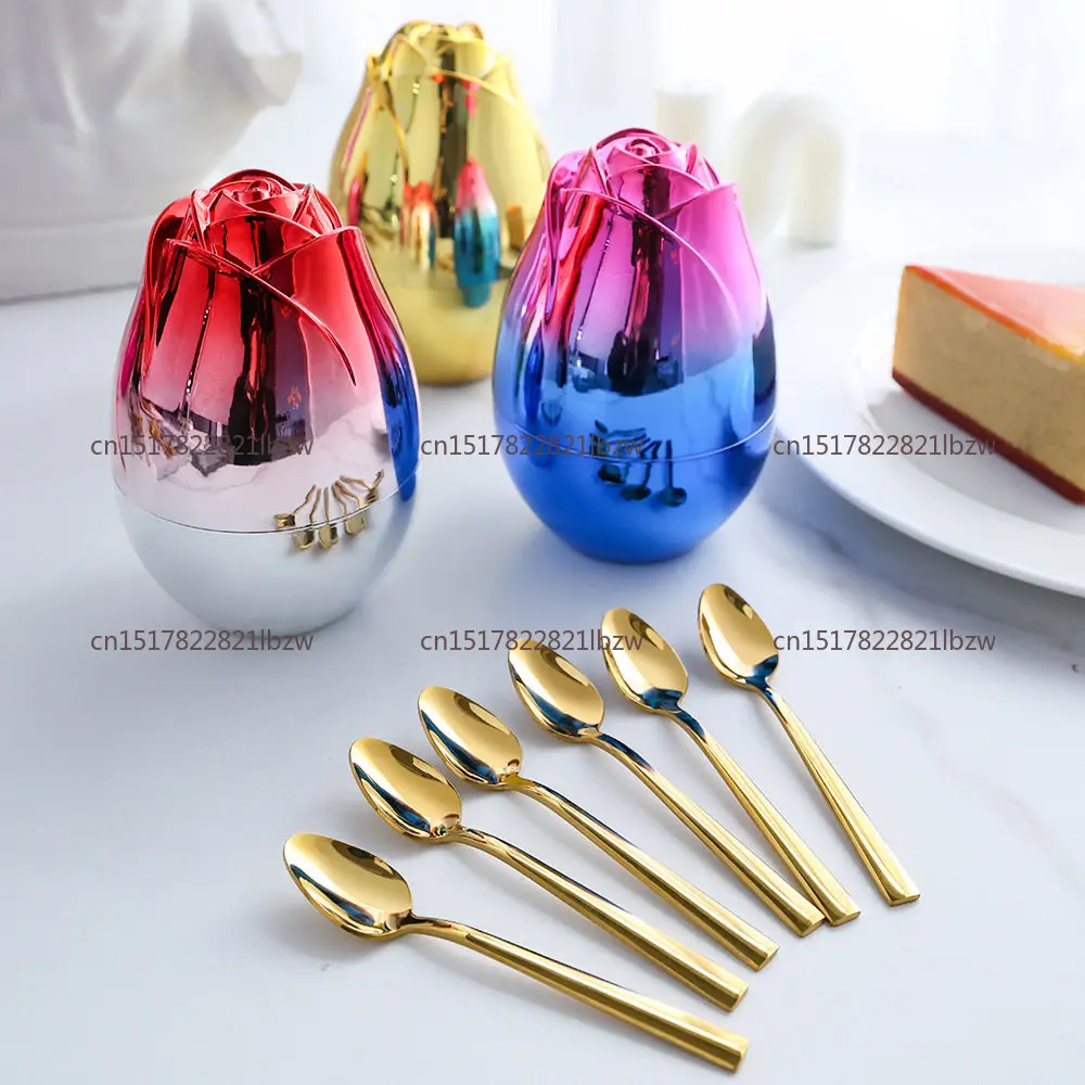 Creative Mini Stainless Steel Mixing Spoon Fruit Fork Tableware Storage Egg High-Value Rose Mood Egg Kitchen Utensil