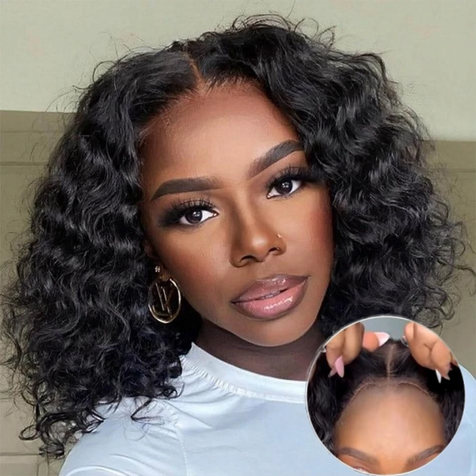 

Water Wave Bob Wig Glueless Wigs Human Hair Wigs Ready To Go 4x4 Deep Wave Wig Curly Human Hair Wig HD Lace Front Wig For Women