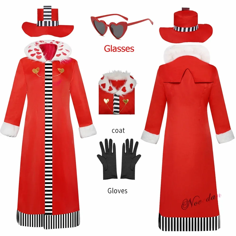 Valentino Cosplay Anime Hazbin HazbinHotel Hotel Roleplay Costume Men Women Long Red Coat Uniform Halloween Christmas Party Suit