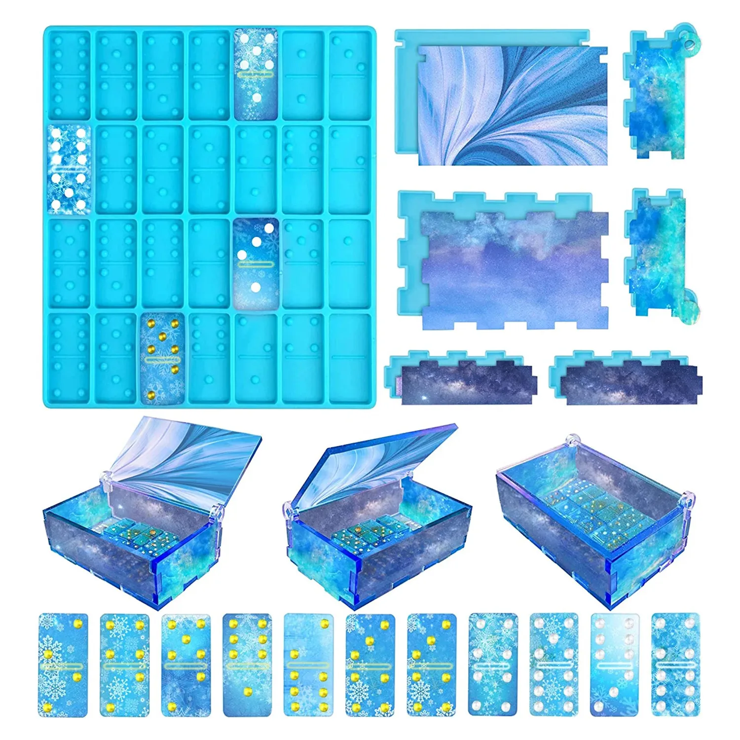 Domino formy silikonowe żywicy epoksydowej Domino Box odlewania formy rzemieślnicze dla DIY spersonalizowane Tabletop pokładzie gra podróżna