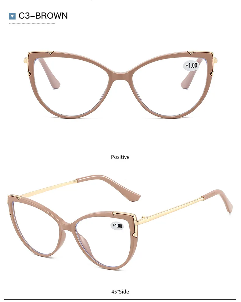 2026 Neue Damen-Lesebrille Hochwertige Blaulichtfilter-Lesebrille Farbblockierende Katzenaugen-Mode Vielseitige Lesebrille – Detail 12