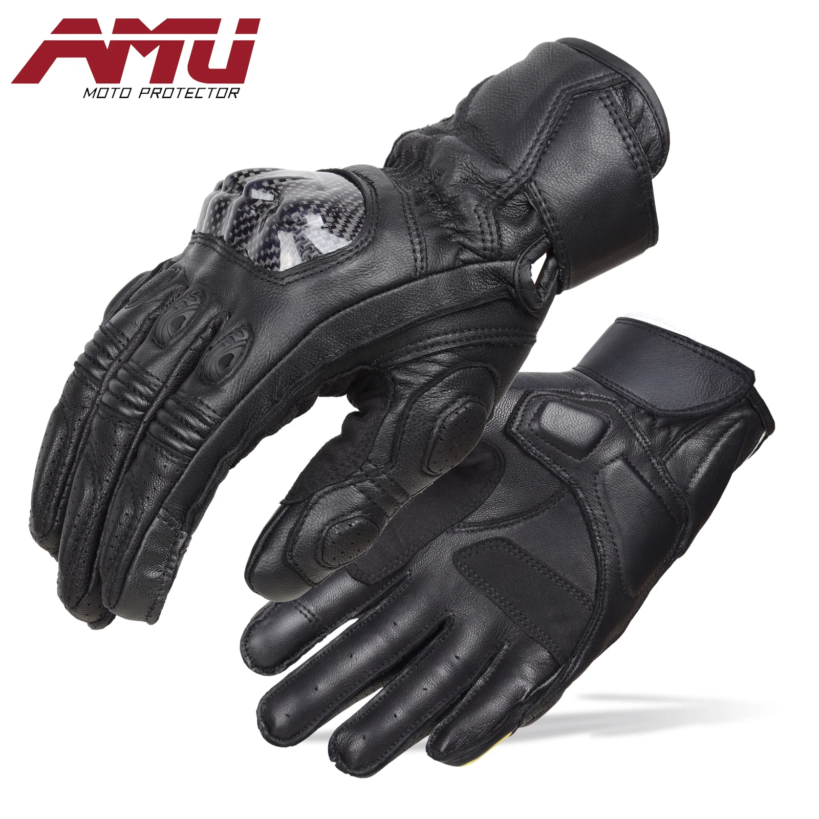 AMU motorcyclist Carbon fiber sheepskin protective bike gloves for men and women touch screen perforated motocross racing image 3