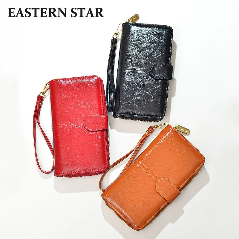 

Business Men's And Women's Common Solid Color Long Oil Wax Multi Card Multi-functional Mobile Phone Bag