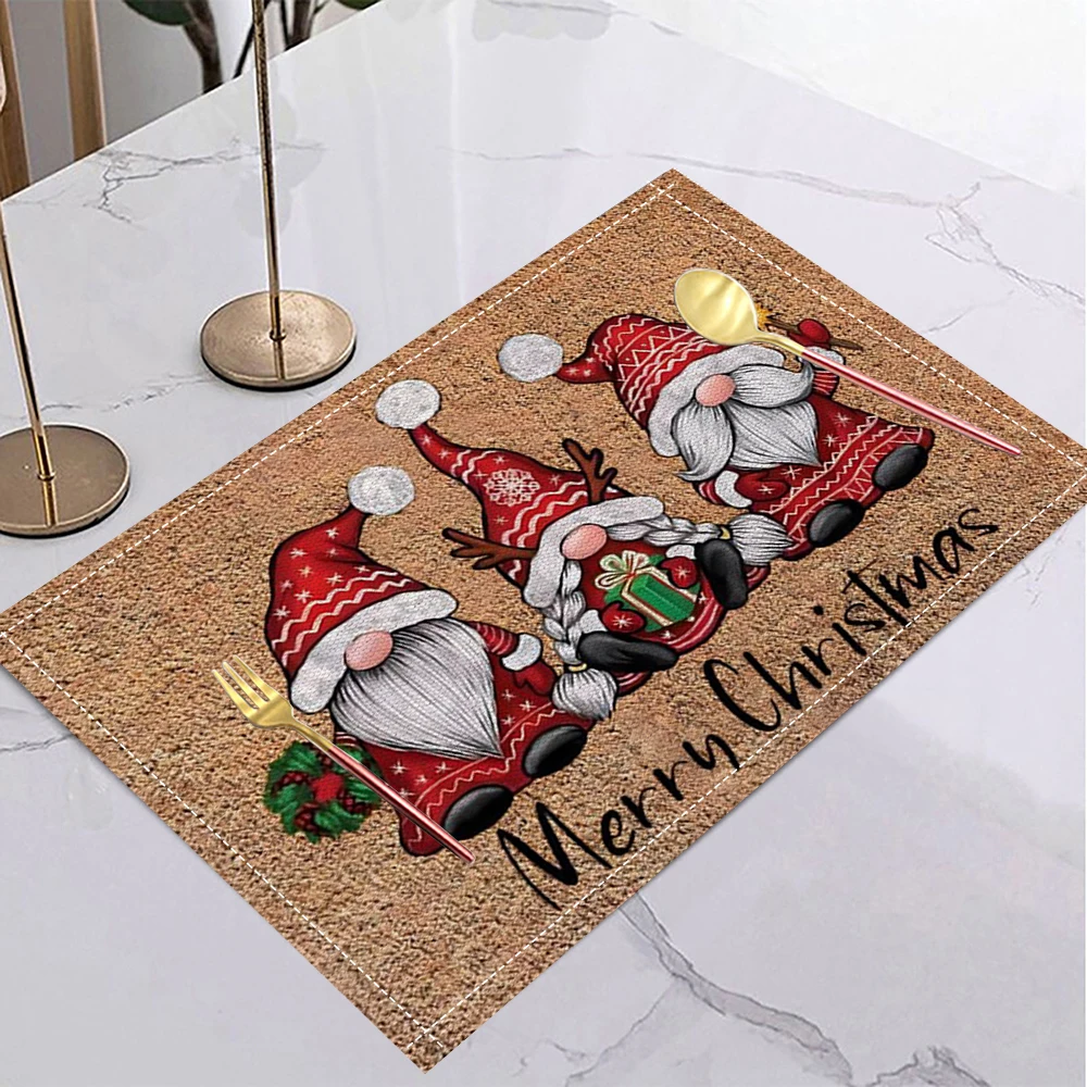 Welcome Dwarf Placemat with Green Tree and Snowflake Design Rectangular Placemat Suitable for Kitchen Party Placemats Decoration