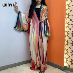 WINYI African Women Casual Sexy perspective long Sleeve Cardigan beach Boho Cover-up Summer holiday Kimono Silk feeling Dress