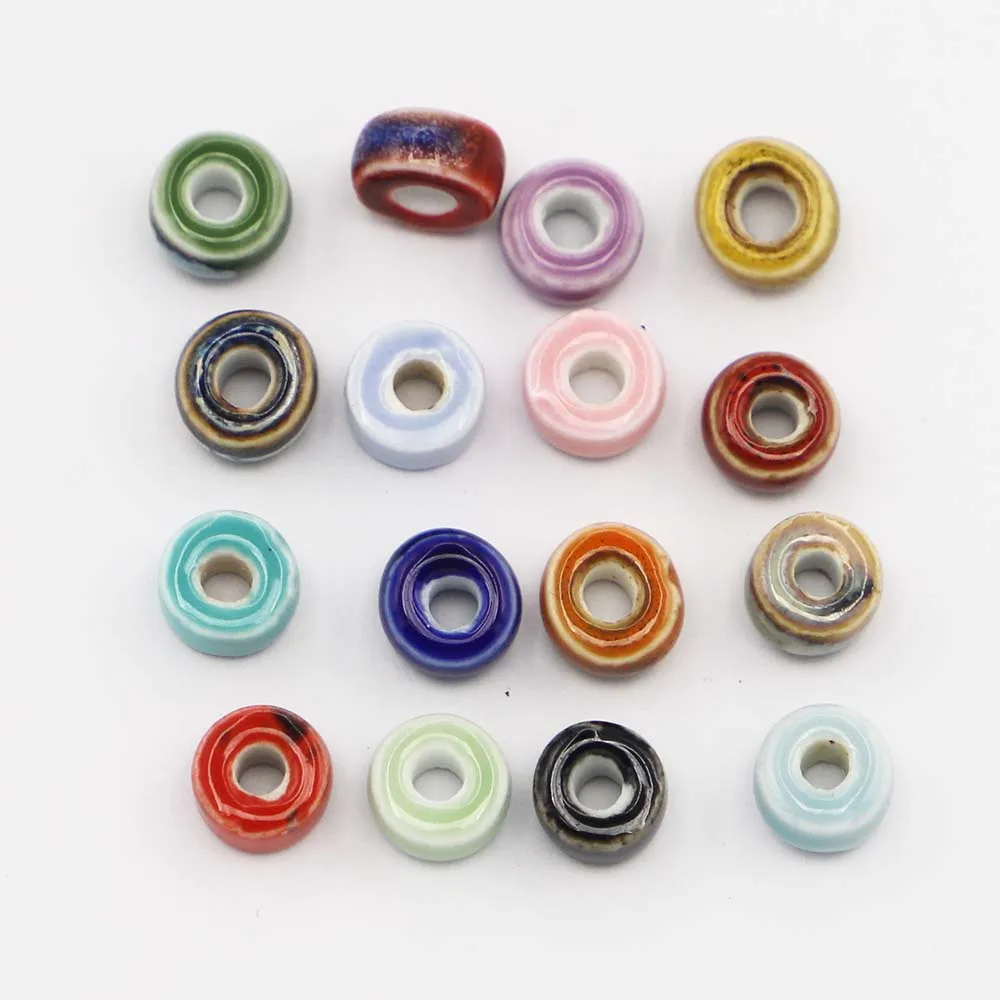 New Drum Cylinder Ceramic Beads Simply Colored Round Flat Spacer Beads for Jewelry Making DIY Handmade Accessories 100pcs 10x6mm