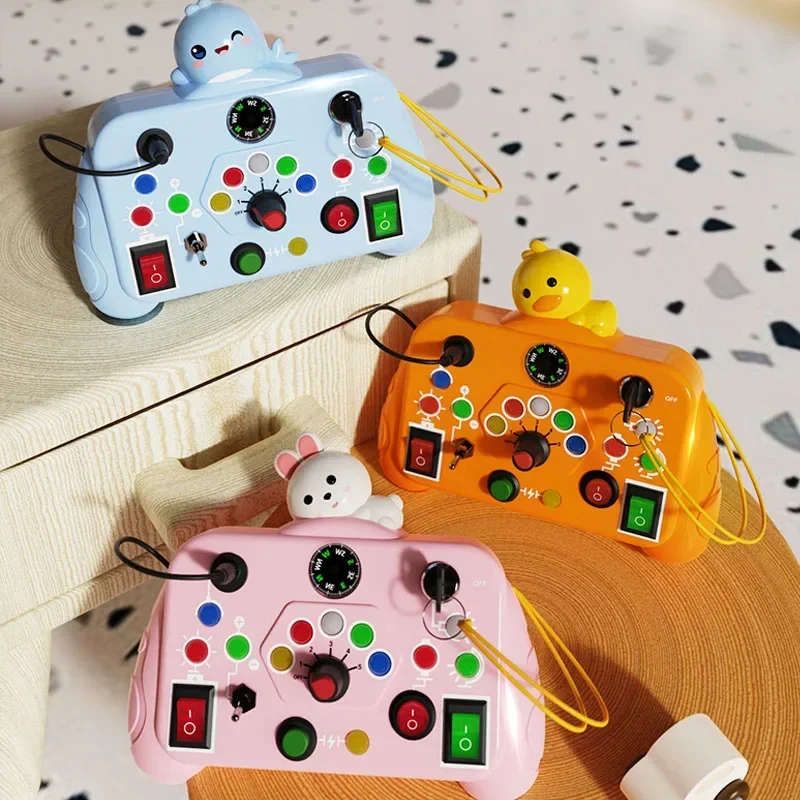 Montessori Busy Board Sensory Toys Cartoon with LED Light Switch Control Board Travel Activities Children Game for 2-4 Years Old