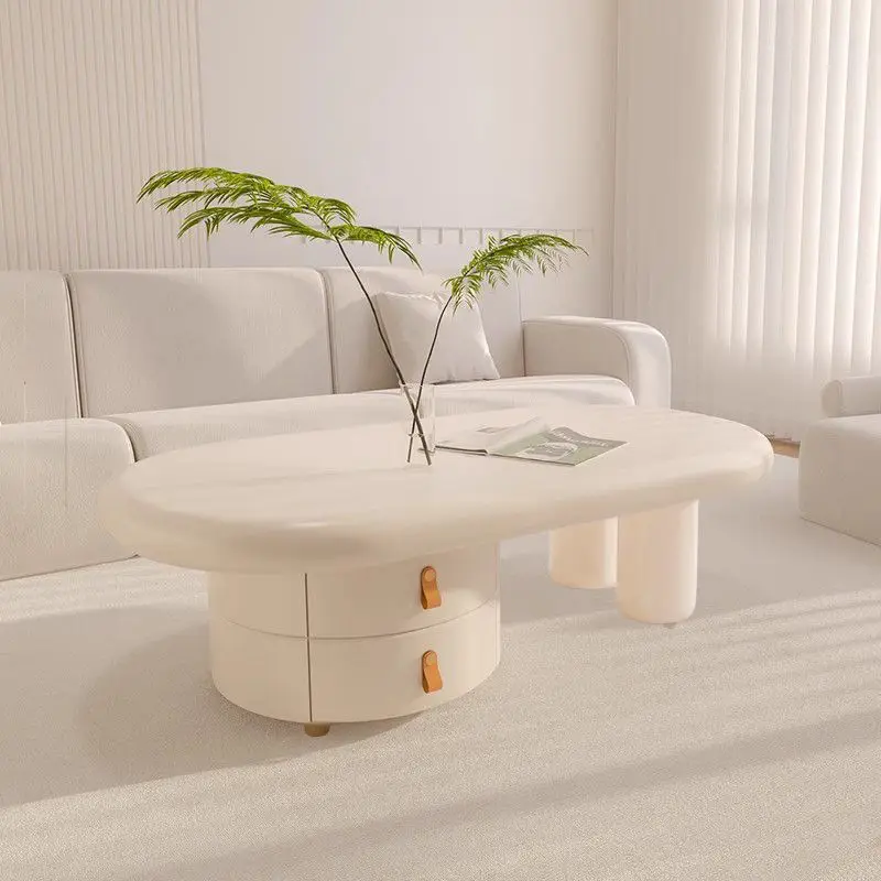 

Журнальный столик в скандинавском стиле ваби-саби, овальный, для небольшой квартиры, комбинированный, для гостиной