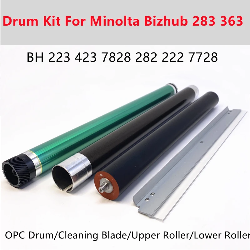 BH223 Drum Kit OPC Drum Drum Cleaning Blade For Konica Minolta bizhub 223 363 283 423 282 Fuser Upper Roller Lower Roller