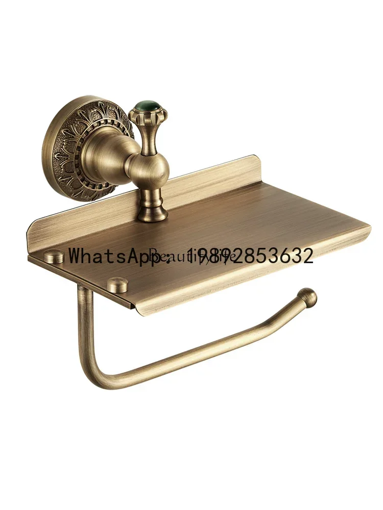 All-copper solid brushed gold toilet roll paper holder bathroom non-punching storage mobile phone holder