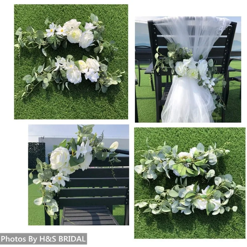 Arch Flowers,3Pcs Set White Rose Decorative Floral Swags, Artificial Greenery Eucalyptus Leaves Flower For Sheer Drapes,