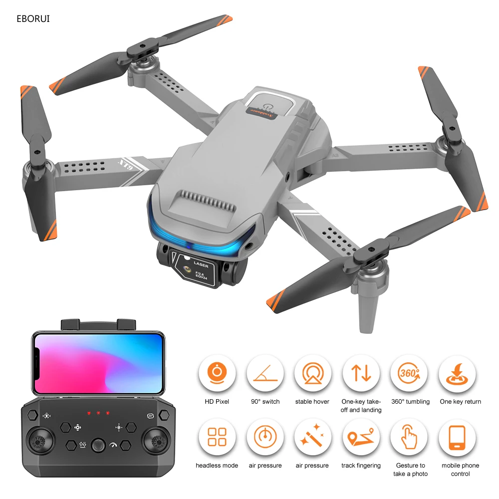 

EBORUI XT9 RC Drone + 3 sides Avoid Obstacle WiFi FPV 4K Dual HD ESC Cameras Altitude Hold Foldable RC Quadcopter Helicopter