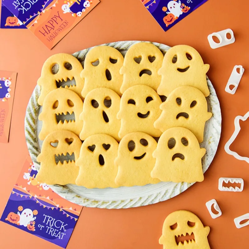 9Pcs/Set Halloween Ghost Cookie Cutter Cartoon Cute Ghost Expression Fondant Frosting Biscuit Molds Cake Decoration Baking Tools