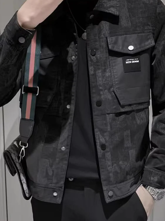 

Trendy Workwear Sle Collared Jaet Men's Spring Autumn New Multi-ket Slim Fit Outerwear Cool Windproof Polyester Fiber