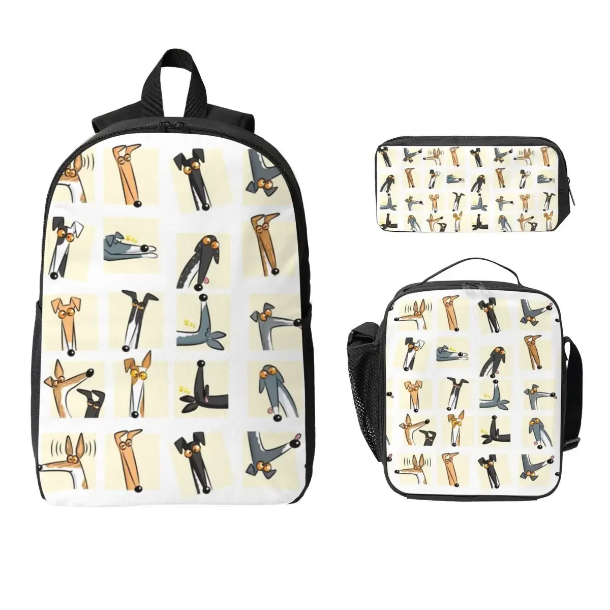 Greyhound Ears Big Red Backpack Student Boys Girls BookBag School Bag Laptop Shoulder Bags 3ps Insulated Lunch Bag Pencil Case