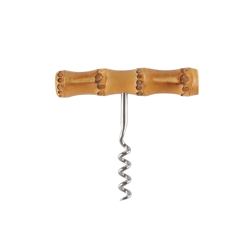 

2025 New Vintage Novelty Bar Kitchen Tool T Shape Stainless Steel Natural Wood Bamboo Root Handle Wine Bottle Opener Corkscrew