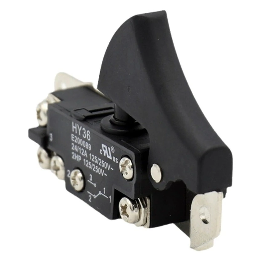 

Выключатель-триггер для угловой шлифовальной машины 24/12А 125/250В, однополюсный двухпозиционный, запчасти для электроинструментов, детали выключателя-триггера из АБС-пластика