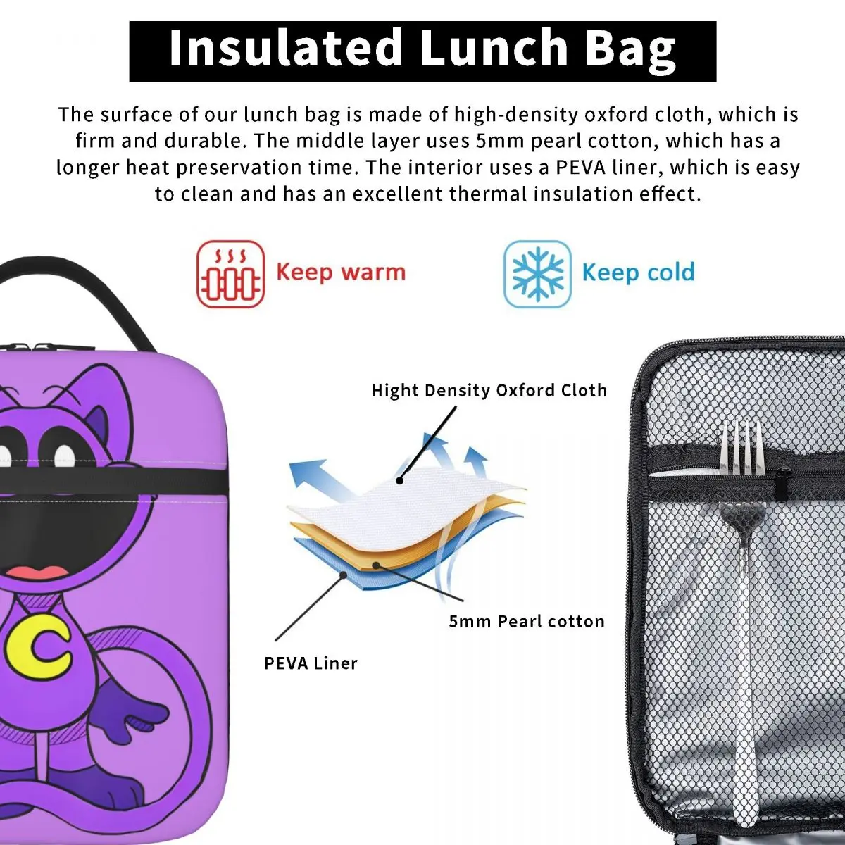 Benutzer definierte Nickerchen lächelnde Tiere isoliert Lunch Bag Food Bag tragbare Kühler Thermal Lunch Boxen für Schul büro