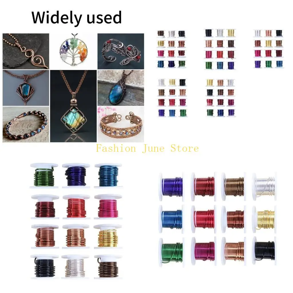 N5KA Colored Brass Wires Set for Artistics Gauge Accessory Portable for Sculpture and Wire Wrapping Jewelry Making 12 Rolls