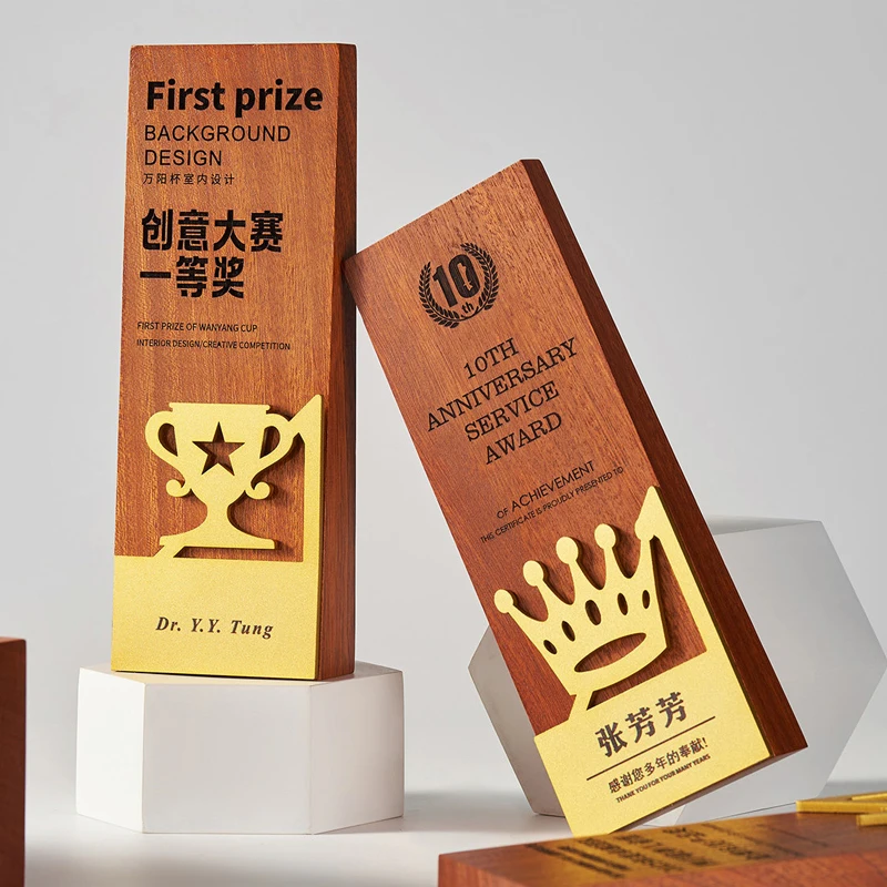 Customized Metal Horse-shaped Wood Crystal Trophy Color Printing Prize Sports Award Outstanding Employee Souvenir Decoration 1Pc