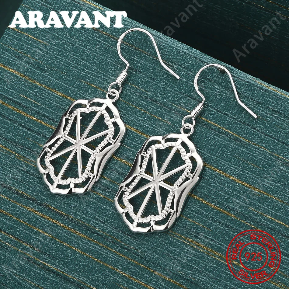 925 Sterling Silver Geometric Openwork Engraved Pattern Earrings - A Fresh And Elegant Design For Women'S Engagement Jewelry