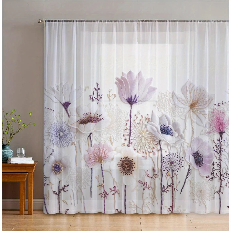 Home Office Rate - 2PCS Digital Print Sheer Curtain, Purple