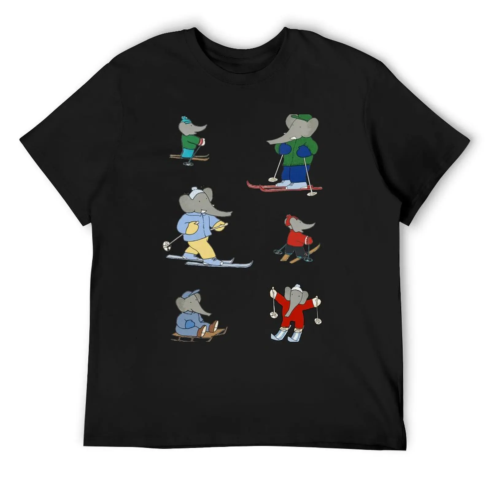 

Babar goes skiing T-Shirt hippie clothes oversized mens cotton t shirts