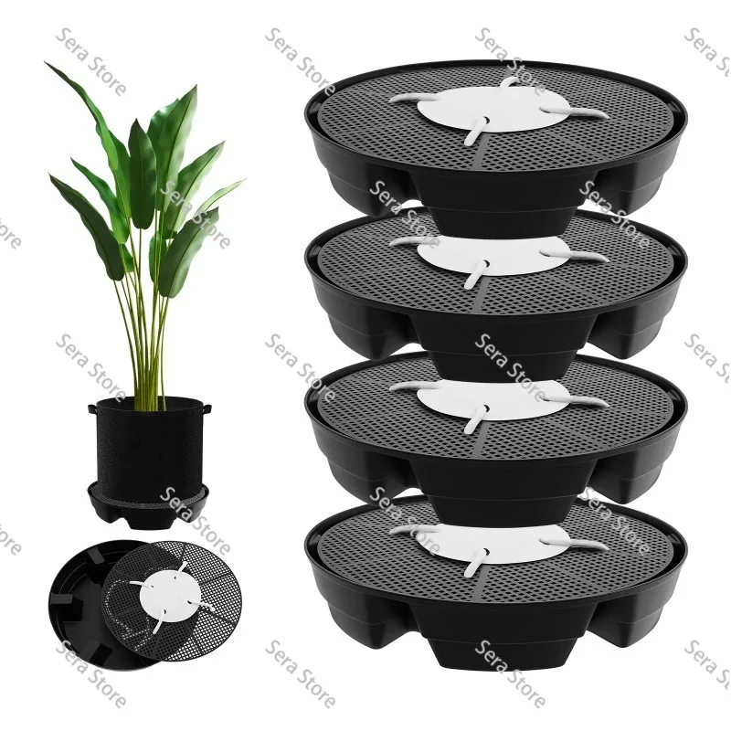 4Pcs Self Watering Plant Saucer 2.8L Flower Pot Self Irrigation Plant Tray Stand Cotton Rope for Indoor Garden Decorative
