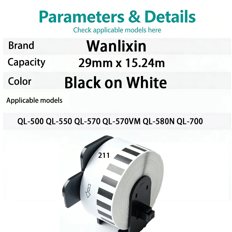 1/3/5 Roll DK-22211 DK22211 DK 22211 Thermal labels Continuous 29mmx15.24m Compatible For Brother QL-500 QL-580N QL-650TD QL-700