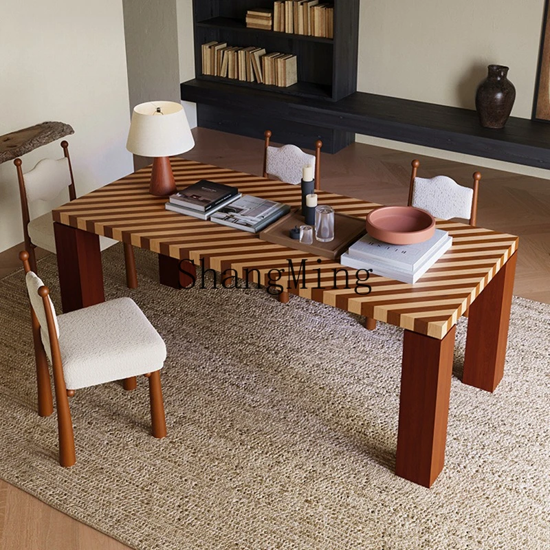 

FG retro solid wood dining table household rectangular medieval creative retro color matching table