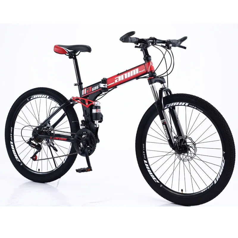접이식 산악 자전거 Bicycle24Inch 이중 충격 흡수 통합 휠 기어드 자전거 레이싱 오프로드 산악 자전거