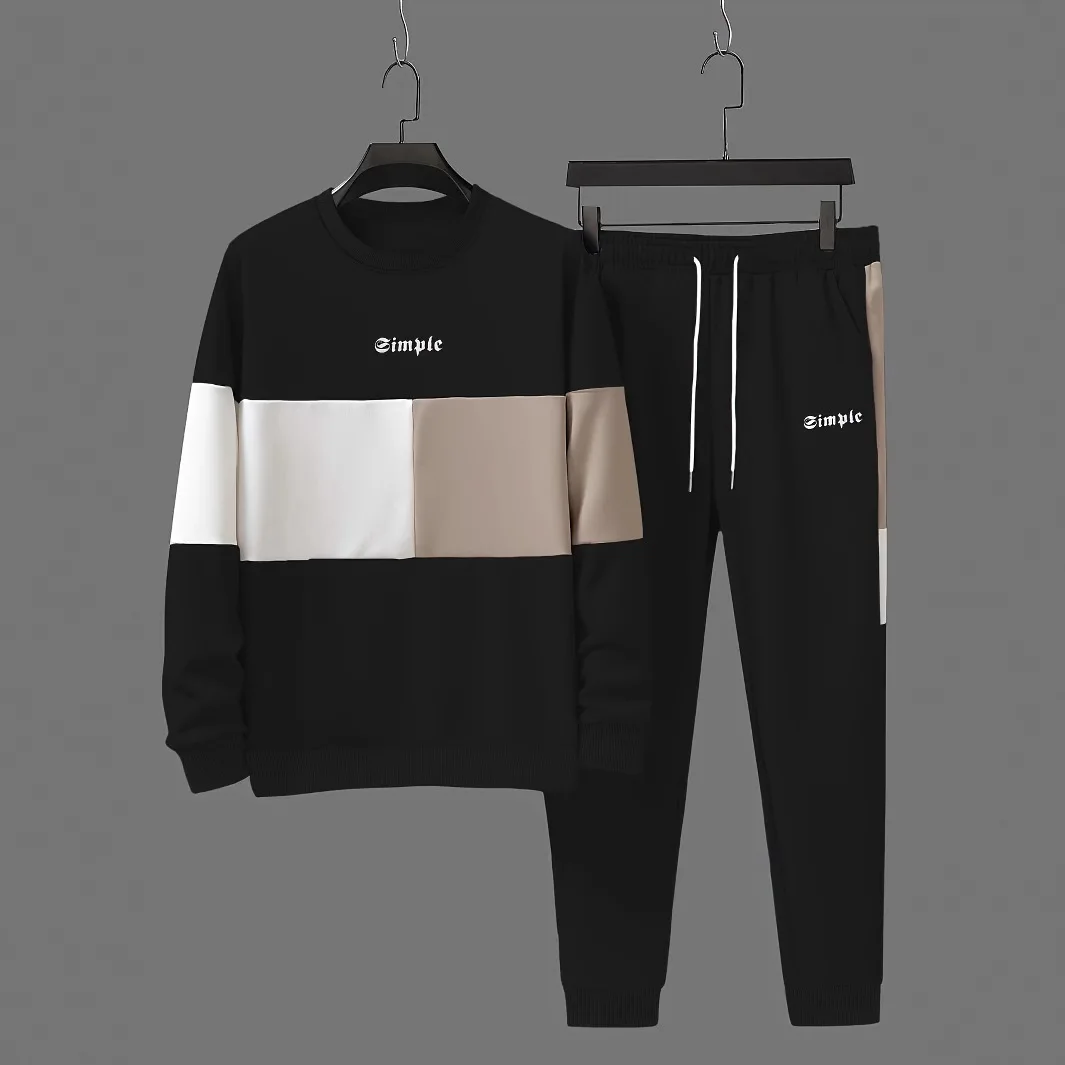 2026 Frühling Herbst Herren Rundhals 3D-Buchstaben-Print Zweiteiliger Hoodie-Trainingsanzug Weich Bequem Locker Streetwear Alltag Lässig Co-Ord M – Detail 6