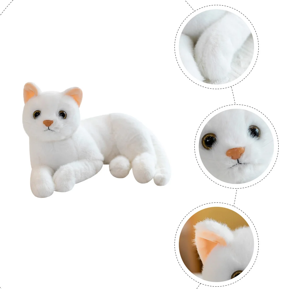 Jouet en peluche en forme de chat pour enfant et bébé, jouet décoratif blanc, simulation d'animal