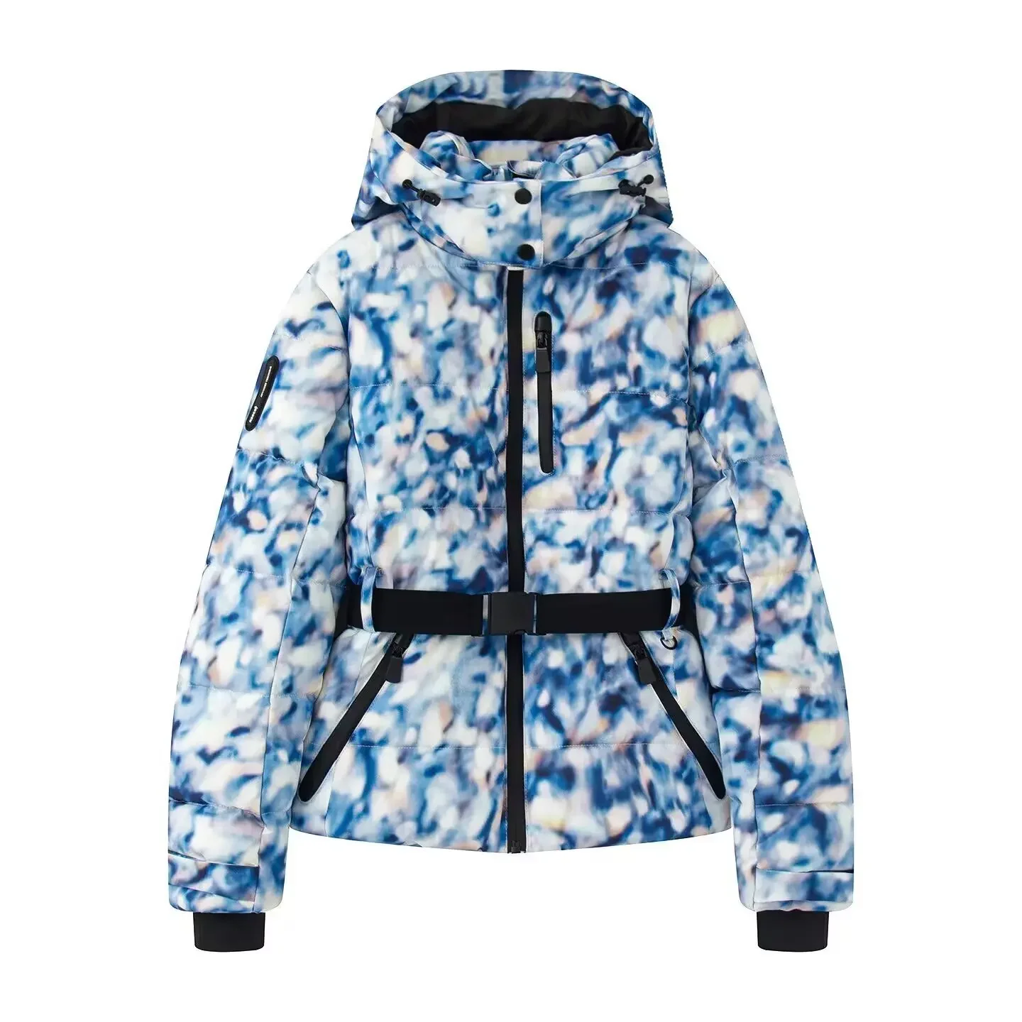 Winter Hooded High Waist Padded Sport Parkas Coats with Belt Female Elegant Thick Warm Pockets Windproof Skiing Jackets 2025