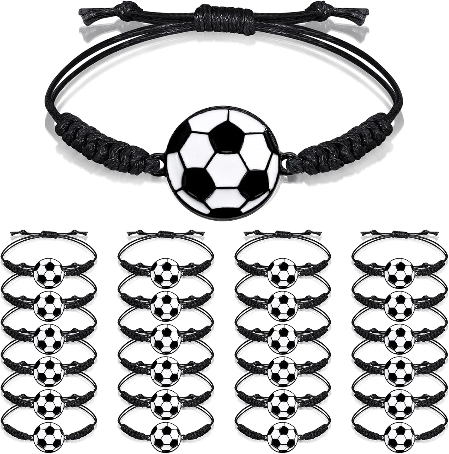 10-20Pcs Soccer Kids Bracelets Adjustable Charm Football Bracelet Sports Woven Cord Bracelets for Soccer Player