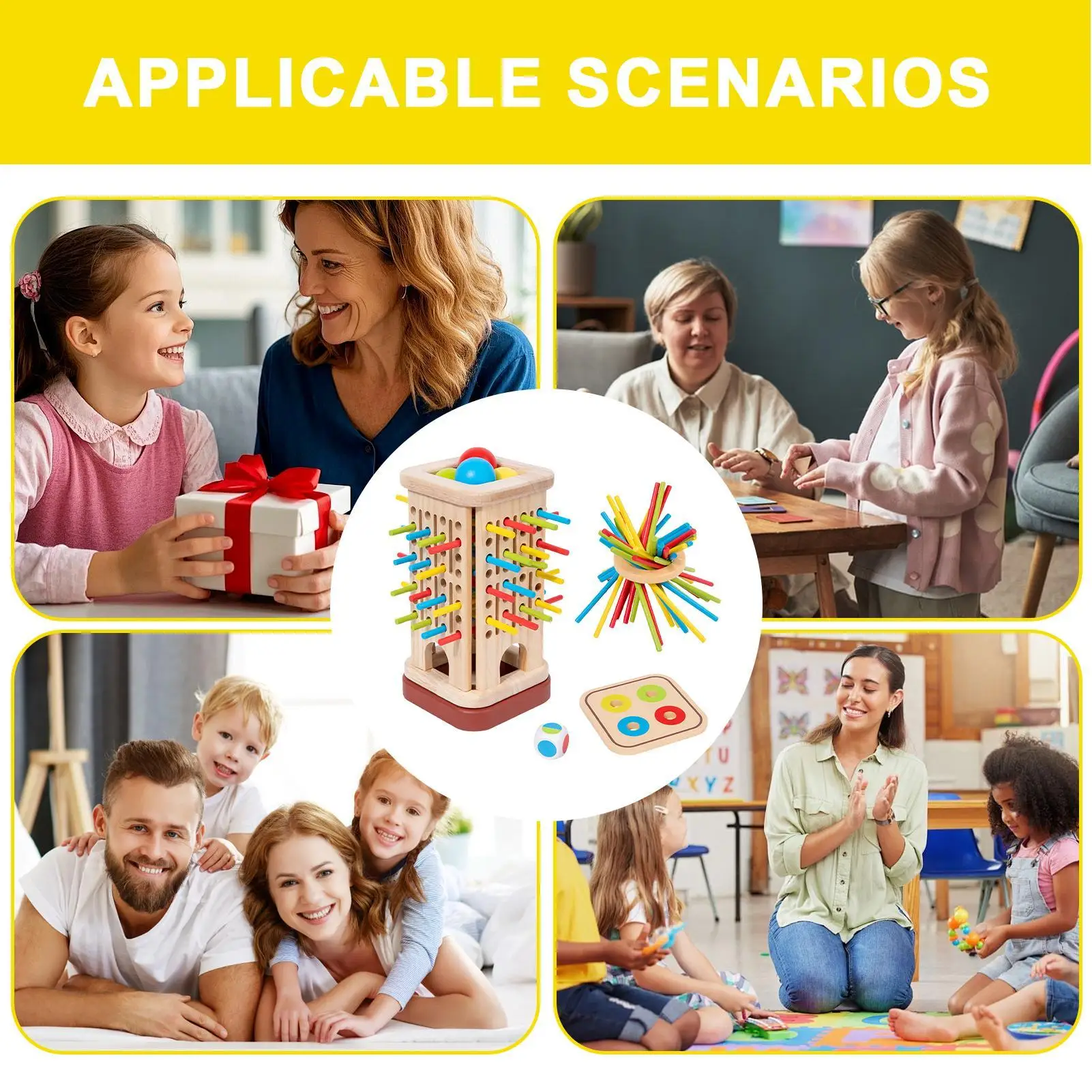 Juguete educativo de matemáticas Montessori para niños, juego de torre de palo de madera con palos, dados, palo de desarrollo de habilidades motoras