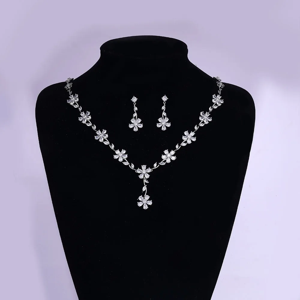 New Korean necklace earrings set zircon earrings alloy chain bridal wedding two-piece wedding dress accessories