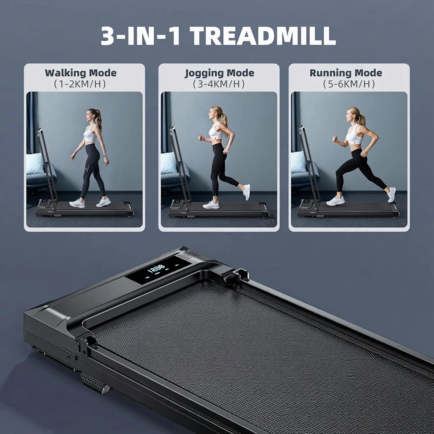Electric Walking Pad Treadmill for Home Office - Compact Folding Treadmill with Handle Bar and Foldable Handles, Portable Quiet Mini Running Machine for Small Spaces, Indoor Space-Saving Design Fits Under Bed