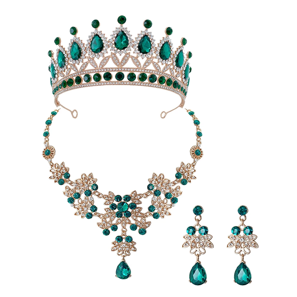 

Girls Crown Earring Necklace Set Rhinestone Crown Wedding Dress Accessories Bridal Jewelry Sets Evening Party Prom Photoshoot
