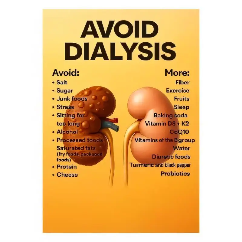 Kidney & Dialysis Prevention Metal Tin Sign - Yellow Medical Wall Art with Tips, Iron Material, Educational Design for Home/Clin