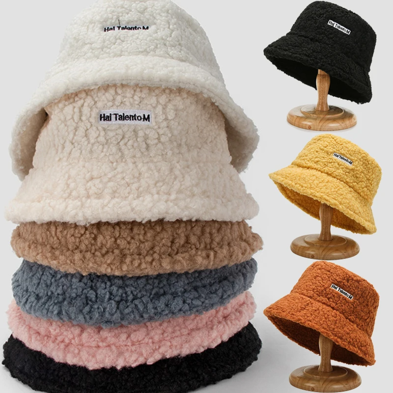 7 Colors Soft Berber Fleece Bucket Hat Plush Lamb Wool Winter Warm Fisherman Hat Women Girls Autumn Outdoor Panama Casual Caps