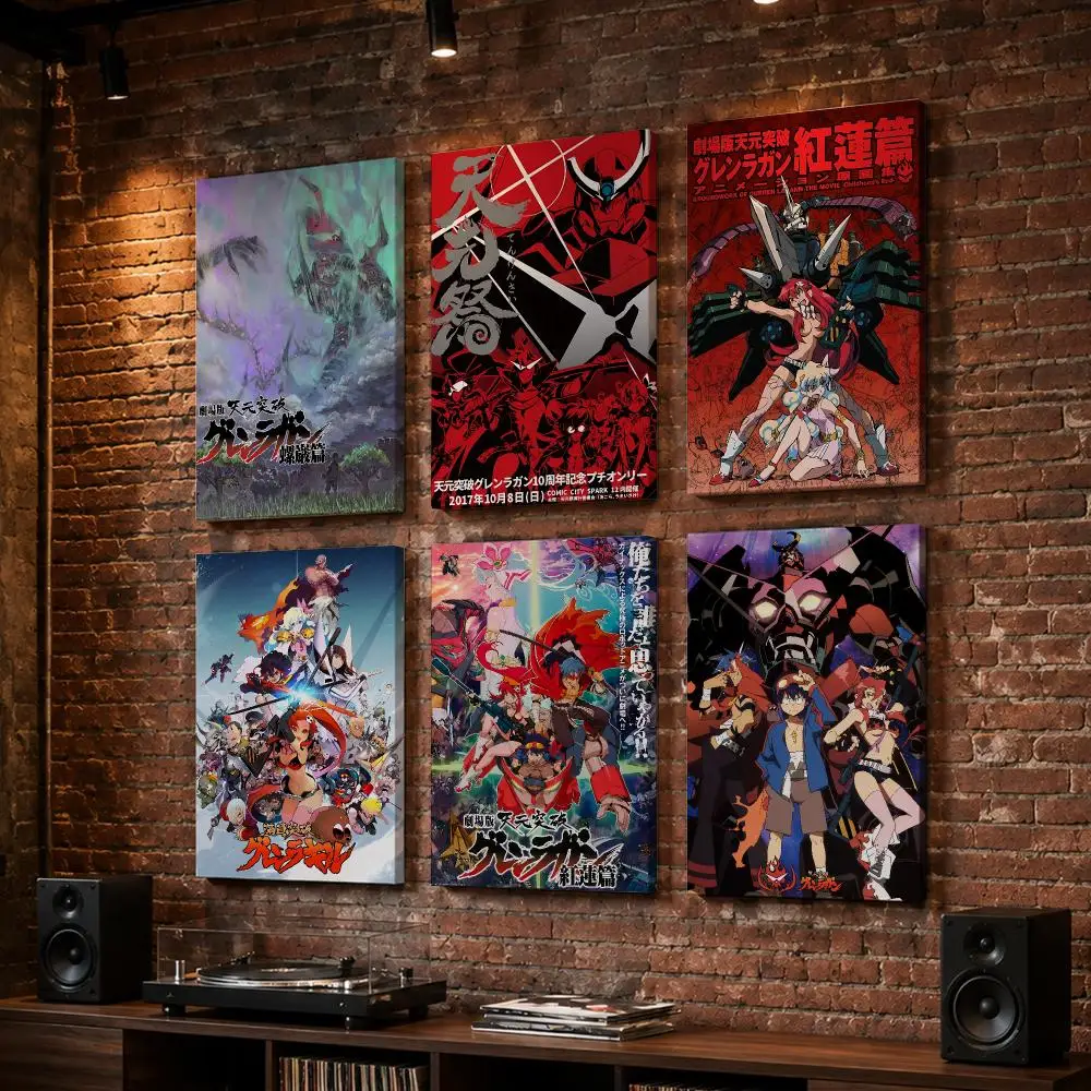 T-Tengen Toppa Gurren Lagann Framed Wall Painting Wood Canvas Poster For Living Room Bedroom Hallway Office Home Decor Gift