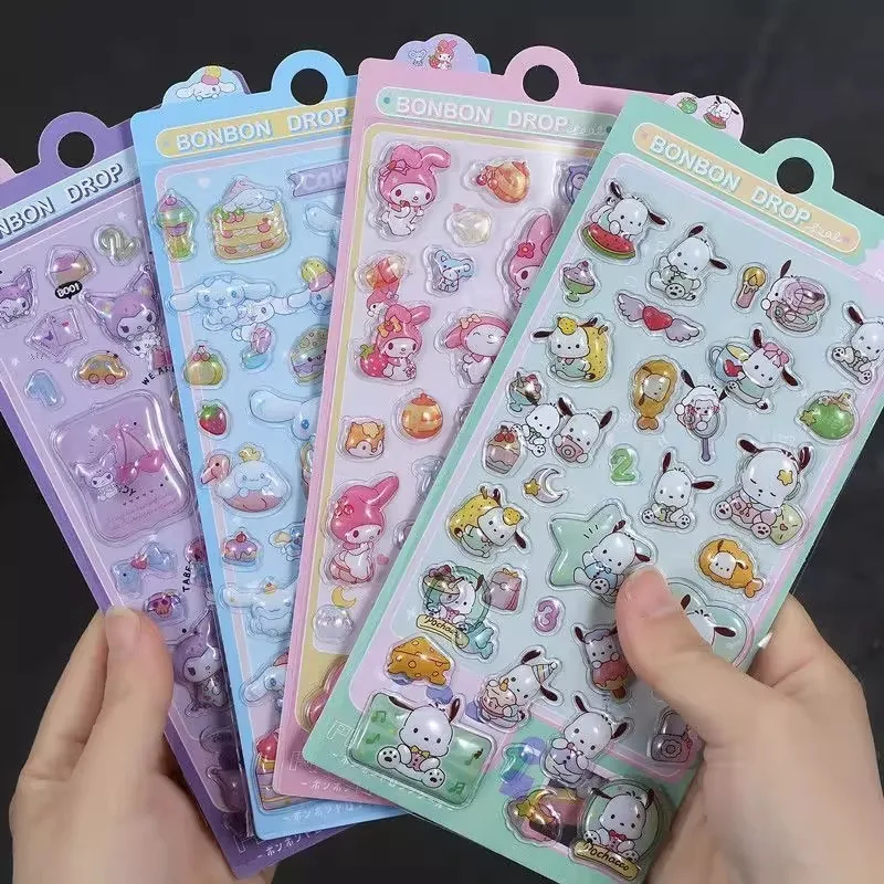 Sanrio Kuromi 3D Stickers Cute Cinnamoroll My Melody Cartoon Mobile Phone Decorations Transparent Jelly Stickers Gift for Girls