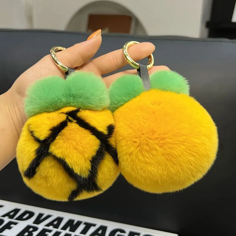 Real Otter Rabbit Fur Pineapple Keychain Pendant, Cute Plush Small Pineapple Bag Pendant, Perfect Birthday Gift