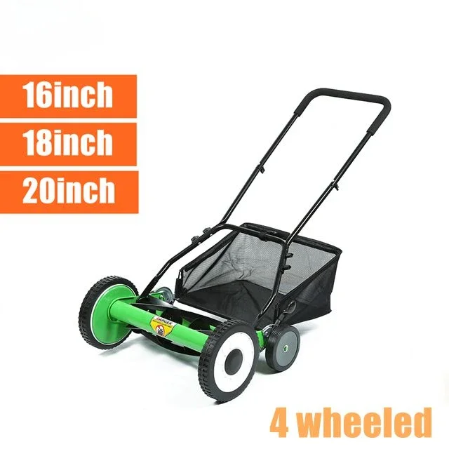 zero turn green big push reel lawn mower for grass cutting 4-wheeled 16 18  20inch hand push lawn mower