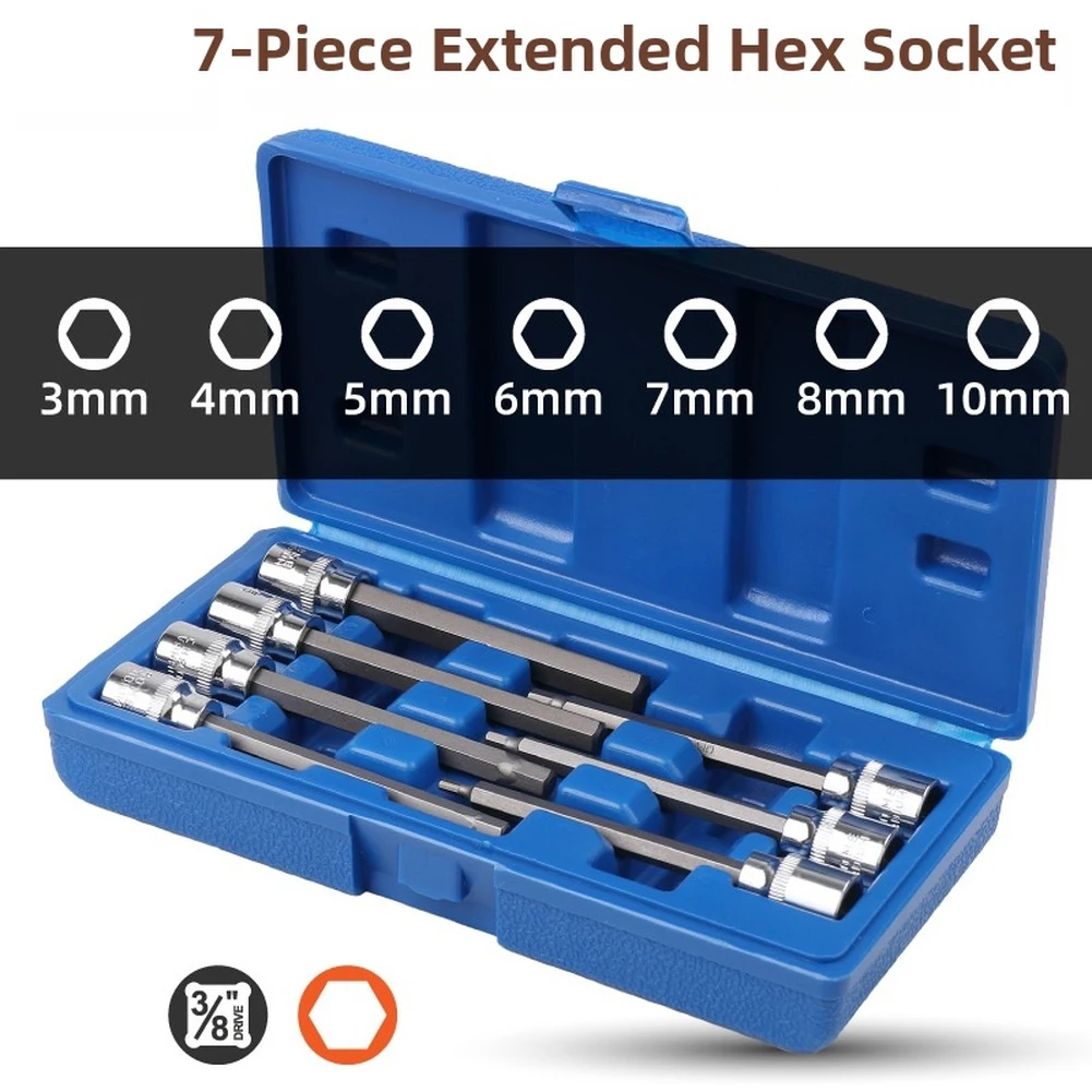 7PCS 3/8 Inch For Impact Drive Hex Star 12 Points Socket Set For Impact Wrench Work On Deep Recessed Fasteners And Nuts