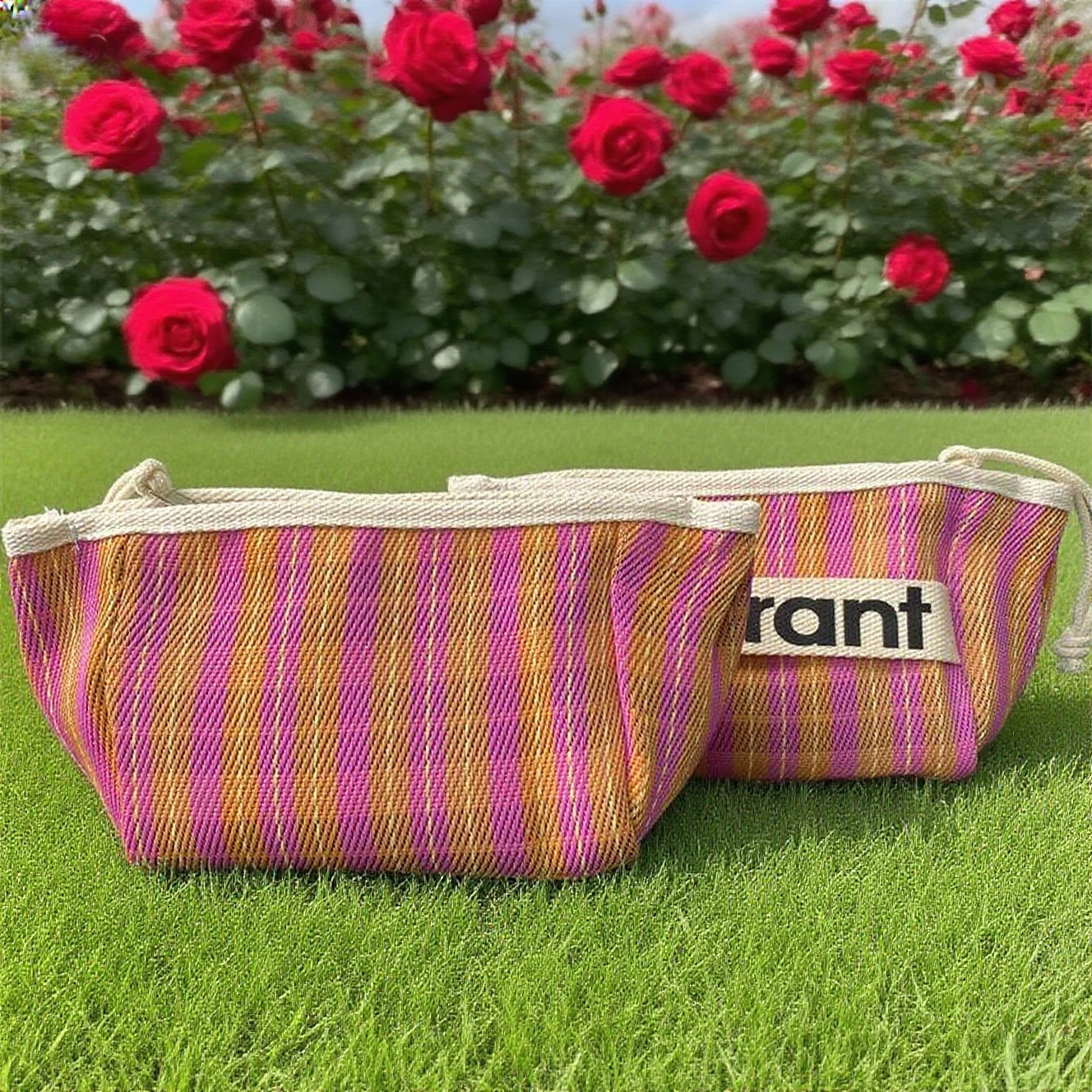 2025 جديد pochette zippée en coton 2025, hot sac à cosmétiques en toile à rayures à la mode, sac en tissu portatif