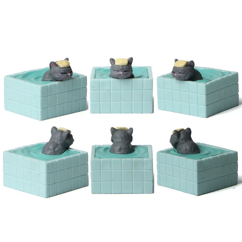 Cute Resin Cat In The Blue Bathtub 5 Colors Figure Garden Decoration Miniature Cake Accessories Home Cat Accessories Figurines