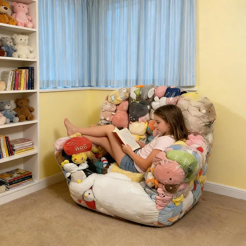Transparent Children Plush Toys Storage Chair Cover Bean Bag With Zipper Waterproof Lazy Sofas Seat Doll Storage Bags Bean Bag - view 2