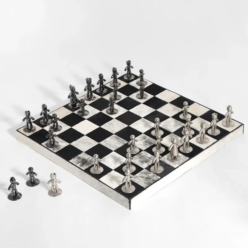 Modern Black White Checkerboard Horsehair Chess Ornament Minimalist Home Decor for Living Room Office Display Model Accessory